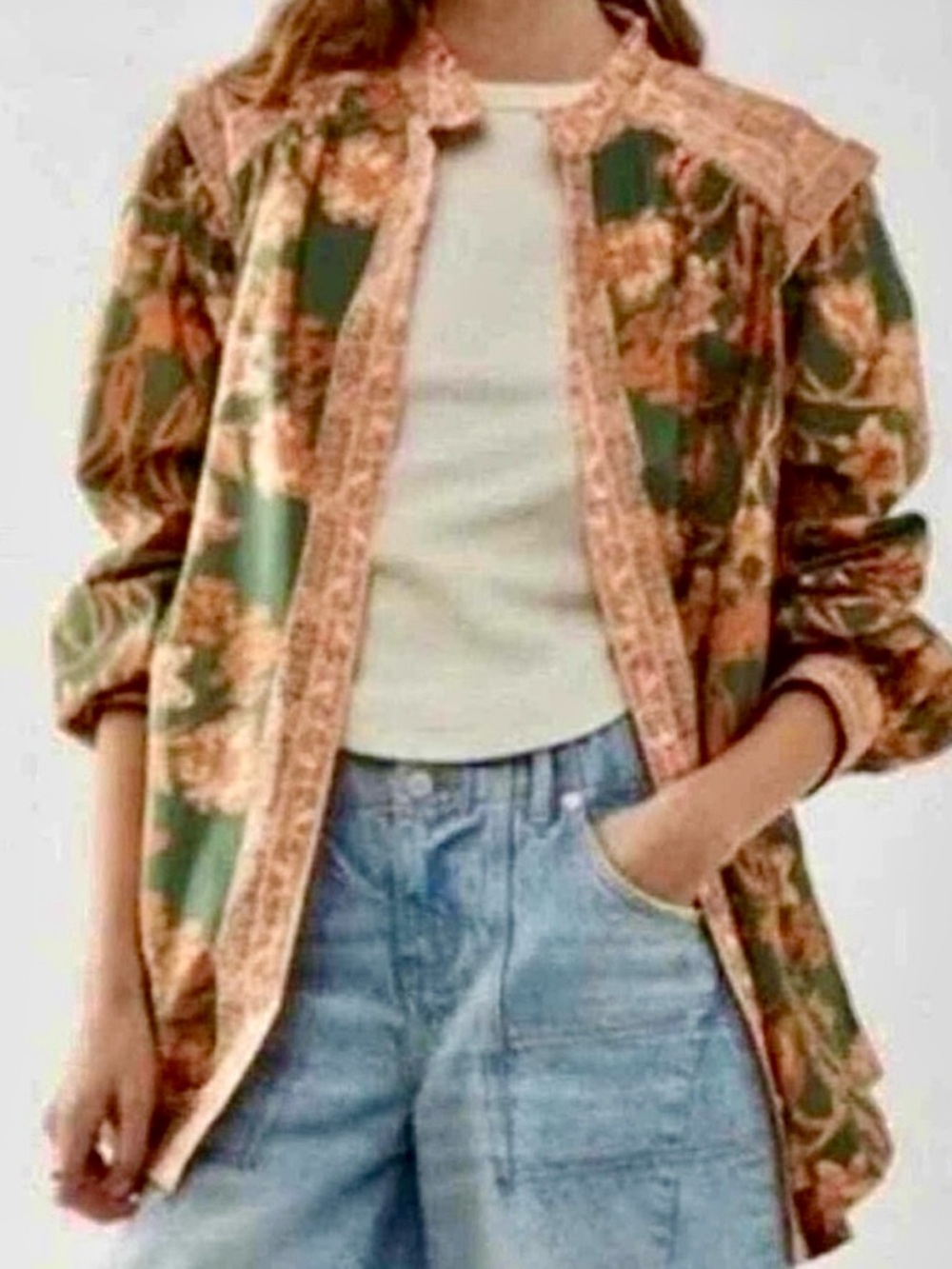 Free People Floral Gardens Button Front Tunic Shirt Oversized Boho S